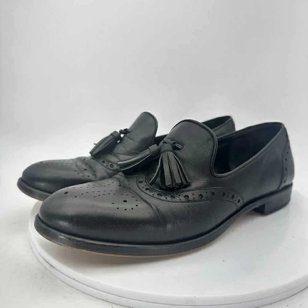 Salamander France Men Size 7.5 EU 40 Tasseled Loafer Slip On Shoes Black Leather